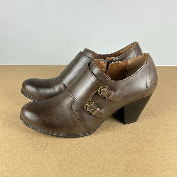 b.o.c. Monk Strap Leather Ankle Booties Womens 8.5 Brown Heel Buckles - Picture 1 of 11